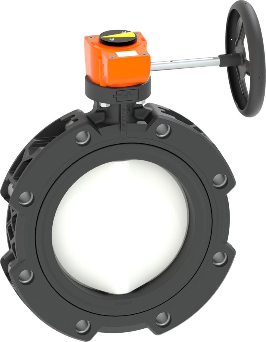 Vridspjällventil 565 LUG PVDF/FKM med växel/ratt, GF - VRIDSPJÄLLVENTIL 565 LUG DN50 PVDF/FKM, VÄXEL/RATT, GF