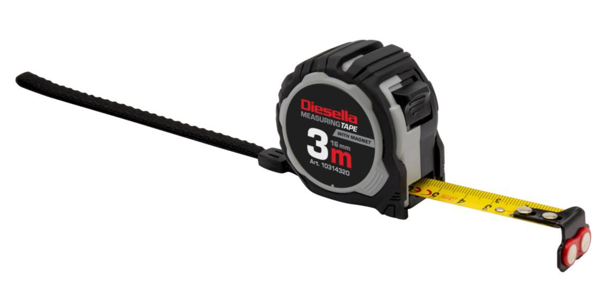 Måttband Diesella Compact gummibeklädd ABS Auto-Lock & ändhake m magneter - MÅTTBAND COMPACT ABS 3 M GUMMIB. ÄNDHAKE M. MAGNETER