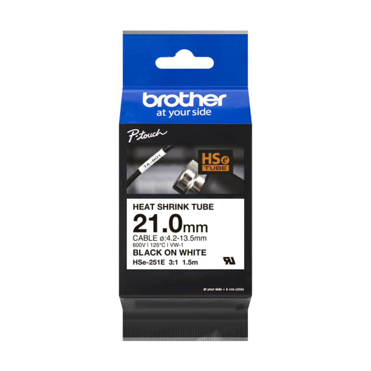 Krympslang Brother HSe - KRYMPSLANG BROTHER HSE251E VIT MED SVART TEXT 21MM