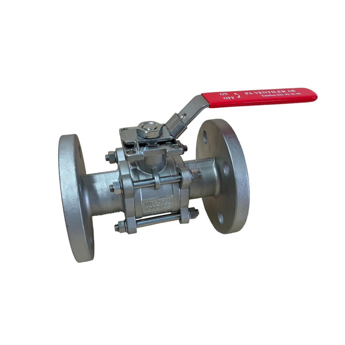 3-delad kulventil i rostfritt utförande Typ PA173 Flänsad - KULVENTIL PA173 DN65 FL PN40 CF8M/PTFE HANDSPAK