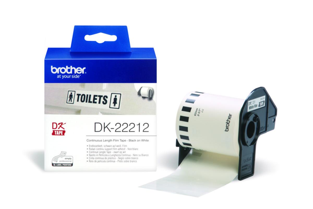 Etiketter Brother DK-22606/22211-22113 m plastfilm - ETIKETTER BROTHER DK22212 62MM X 15M VIT