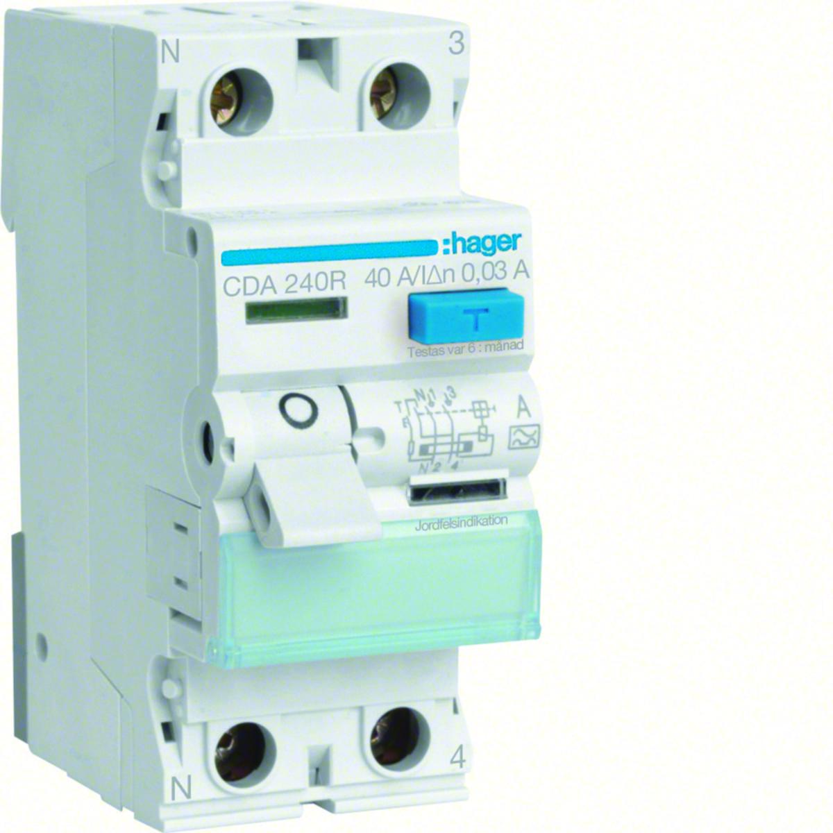 Earth fault breaker 2-pole type A - RCCB 2P 40A 30MA A