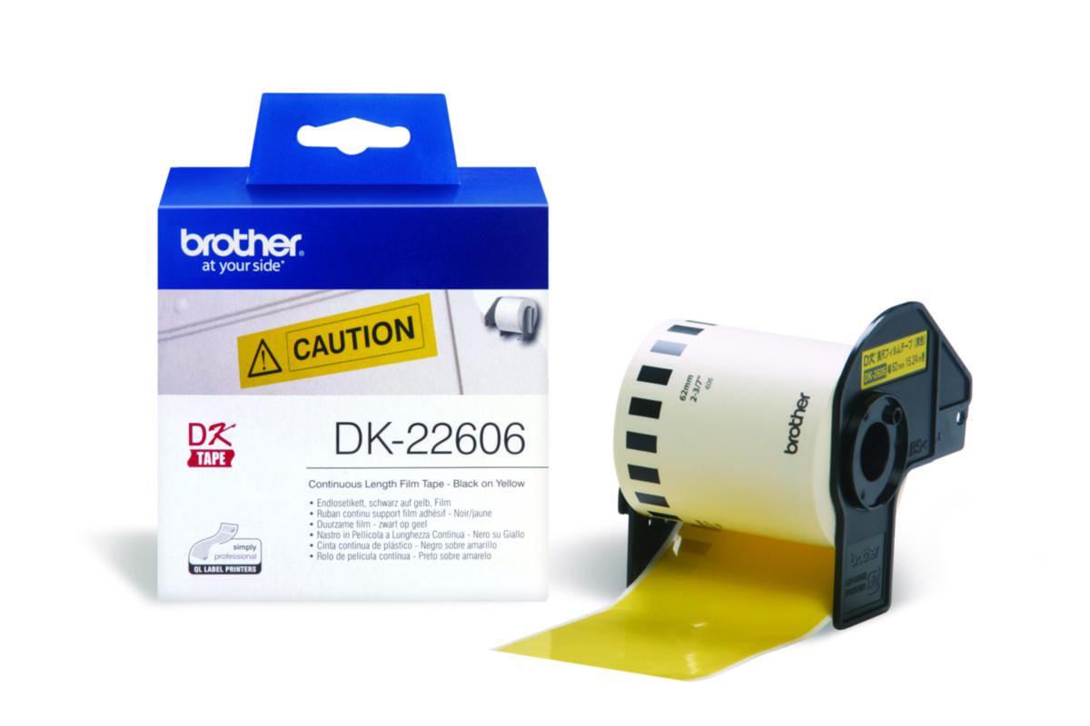 Etiketter Brother DK-22606/22211-22113 m plastfilm - ETIKETTER BROTHER DK22606 62MM X 15M GUL