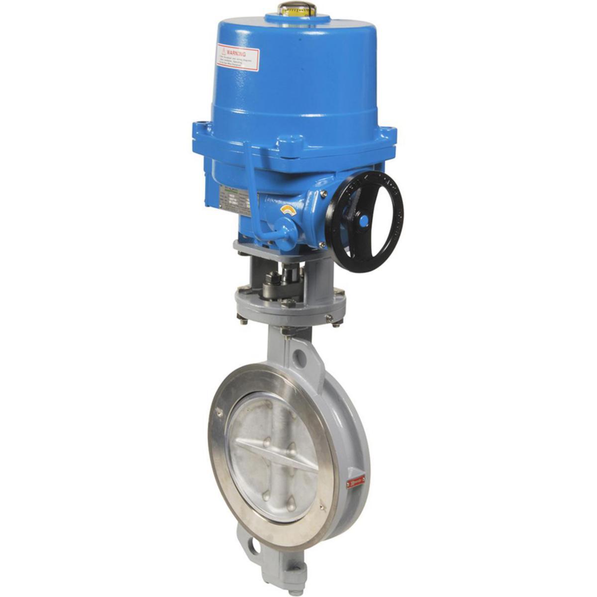 Elektrisk dubbelexcentrisk vridspjällsventil i kolstål typ 1113 med spjällskiva i CF8M, grafitfylld PTFE säte, kläms mellan flänsar - DB EXC.VRIDSPJ 1113 DN150 PN25 WAF A216WCB CF8M PTFE NA28