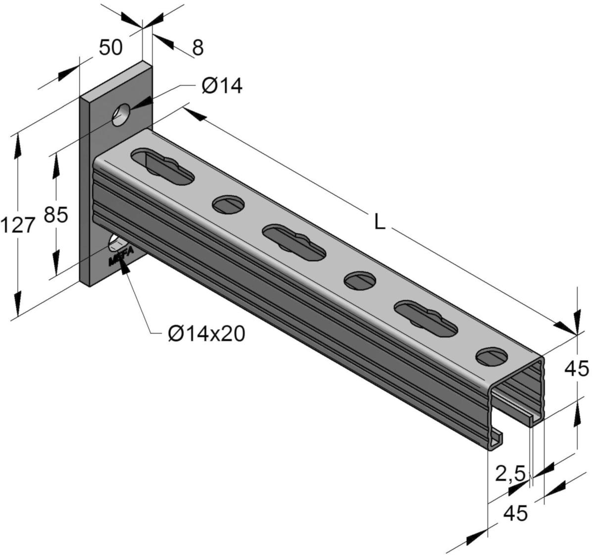 Bracket for STEX 45, MEFA - EF CONSOLE C 45/45/2.0 630MM ERGOFAST
