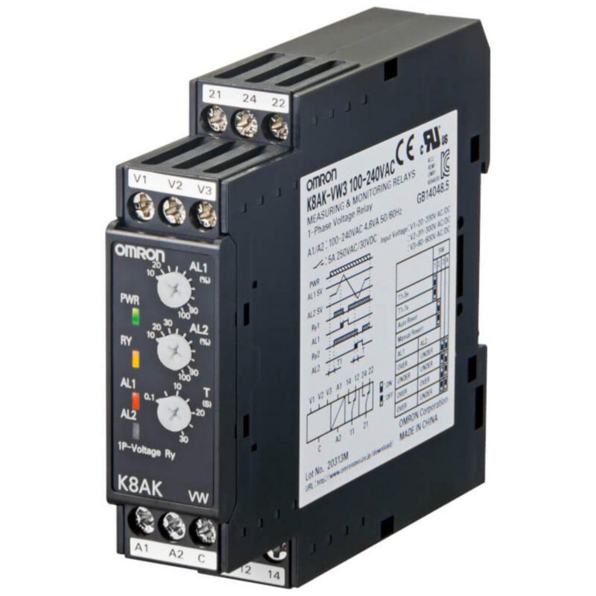 Spänningsrelä K8AK - SPÄN RELÄ 20-600V 2VX 100-240V K8AK-VW3 100-240VAC