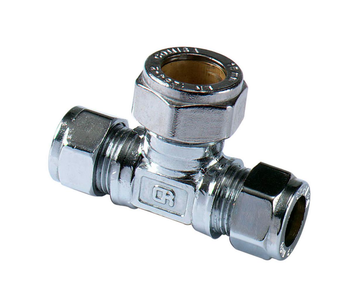 T-connector 90° A 702, reduced, chrome-plated, a-collection - 12x15 COMPRESSION FITTING CU T-PIPE, CROME A-COLLECTION