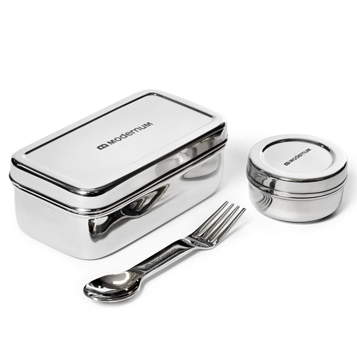 Lunch box with accessories, stainless steel - Stainless steel lunch box STAINLESS