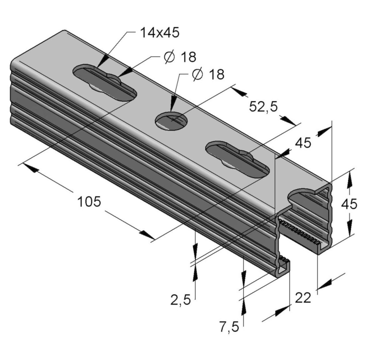 Rail EF Stex 45/45, MEFA - EF STEX 45/45/2,5 6M MONTAGESKENA. ERGOFAST