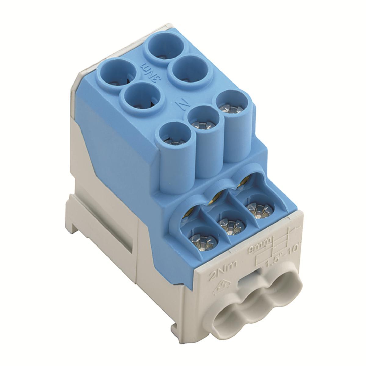 Underfördelningsblock WPD 100 - PLINT AL/CU 2X25/6X10 BLÅ WPD 100 2X25/6X10 BL