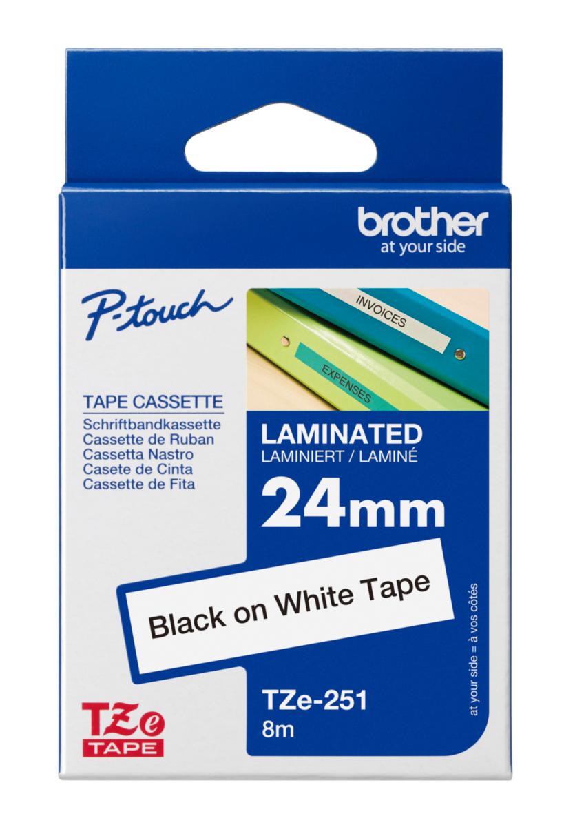 Label Brother - LABEL BROTHER TZ251 24MM WHITE WITH BLACK TEXT