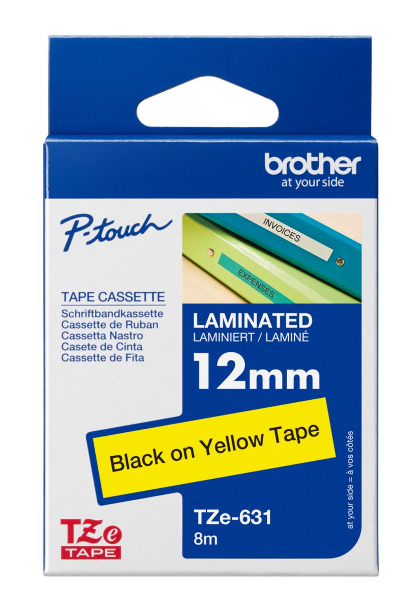 Label Brother - LABEL BROTHER TZ631 12MM YELLOW WITH BLACK TEXT