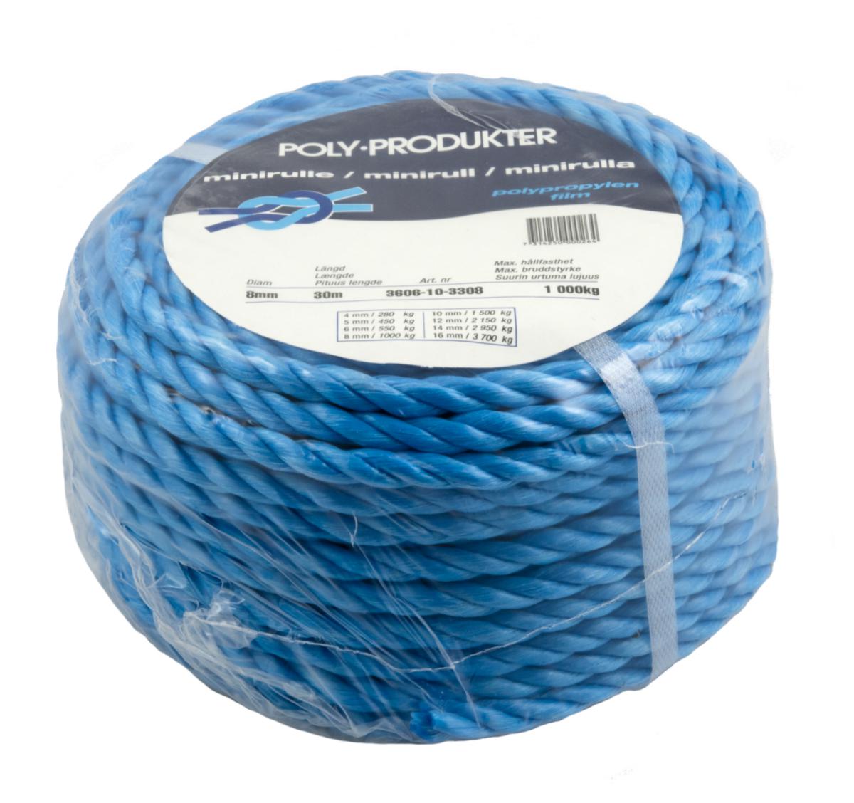 Cordage polypropylen blue - Tauverk pp 3-slått Polyprodukter 8mm 30m/rl blå