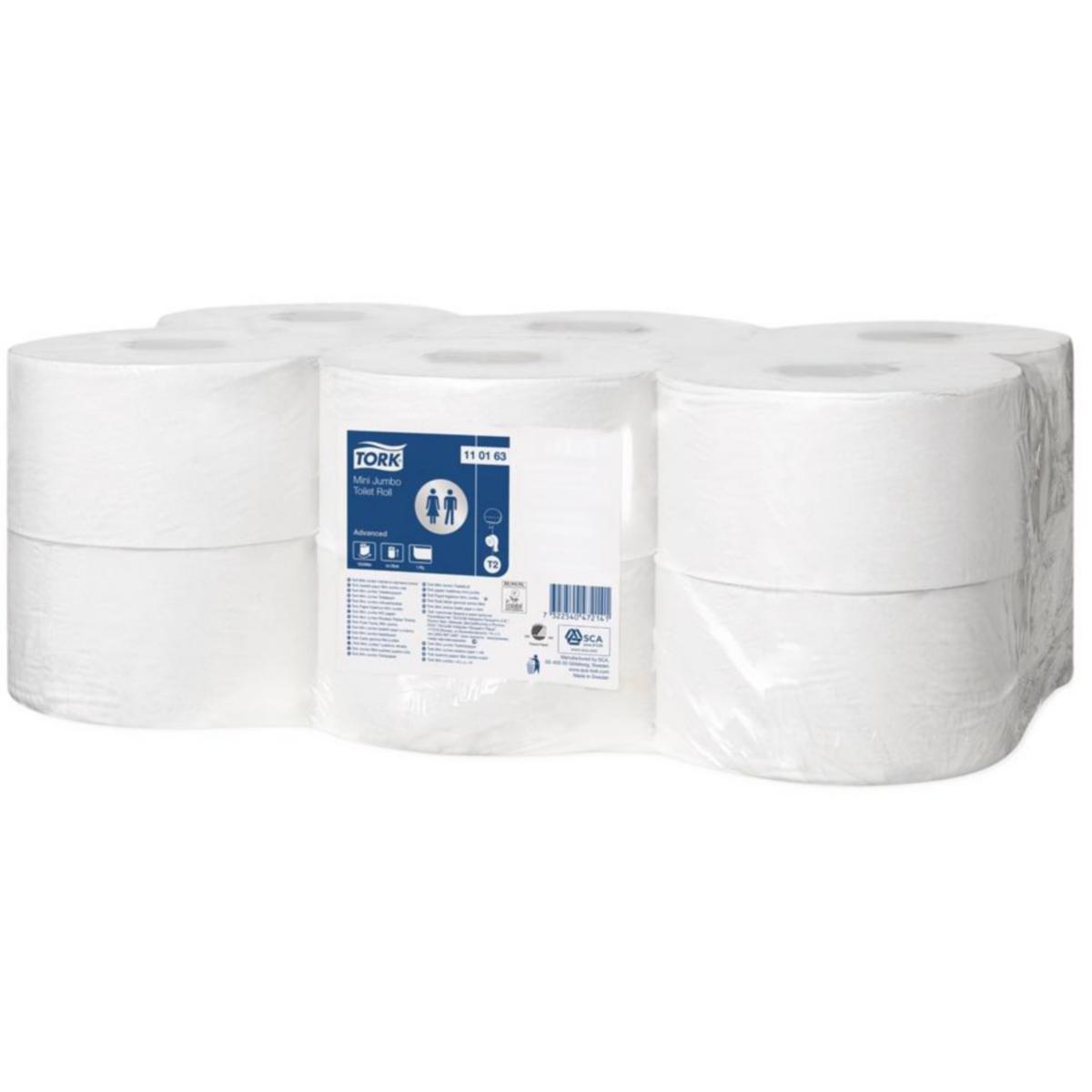 Toalettpapper Mini Jumbo T2 - TOALETTPAPPER ADVANCED MINI T2 JUMBO VIT 240M/RL 12RL 110163