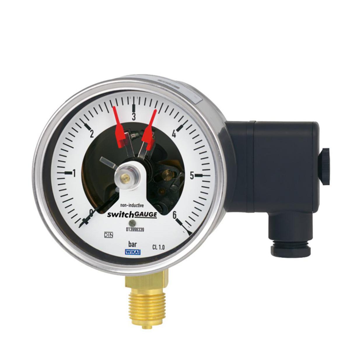 Tryckmätare elkontakt PGS21, 100 mm, DN15 (G1/2"), anslutning nedåt. - TRYCKMÄTARE 1 BAR DN15 PGS21 100MM ELKONTAKT ANSL NED