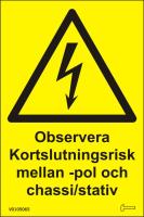 Dekal Observera kortslutningsrisk...självhäftande, 50x75mm