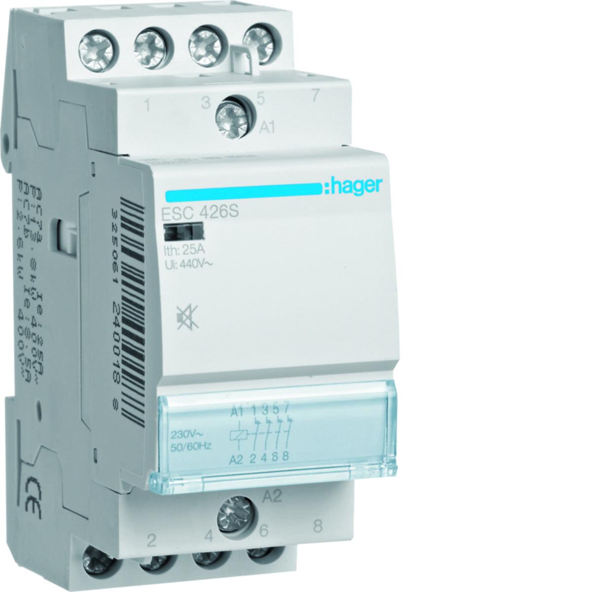 Contactor Hum-free 2-modules, Hager - HUMFR.CONTACTOR. 25A ESC426S