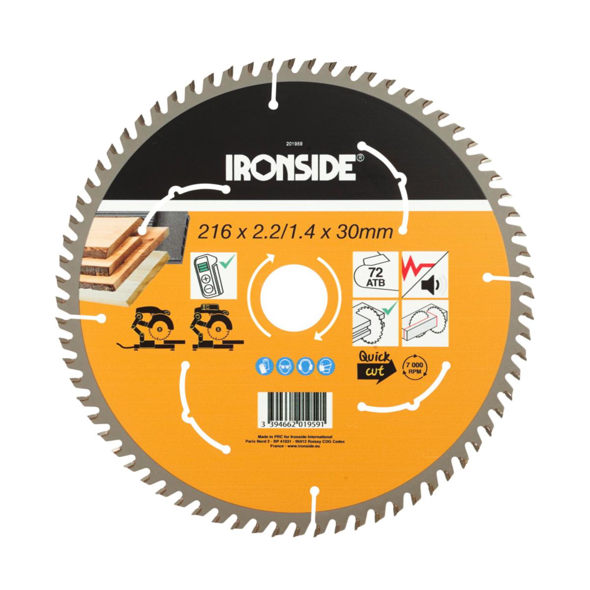 Circular Saw Blade Ironside Wood - CIRCULAR SAW BLADE IRONSIDE 216MM 72T FOR WOOD HOLE 30MM