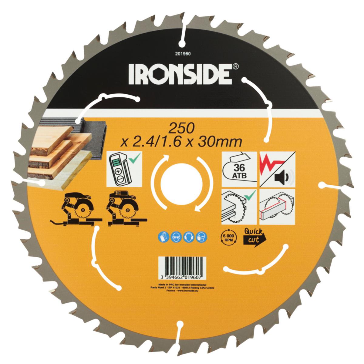 Circular Saw Blade Ironside Wood - CIRCULAR SAW BLADE IRONSIDE 250MM 36T FOR WOOD HOLE 30MM