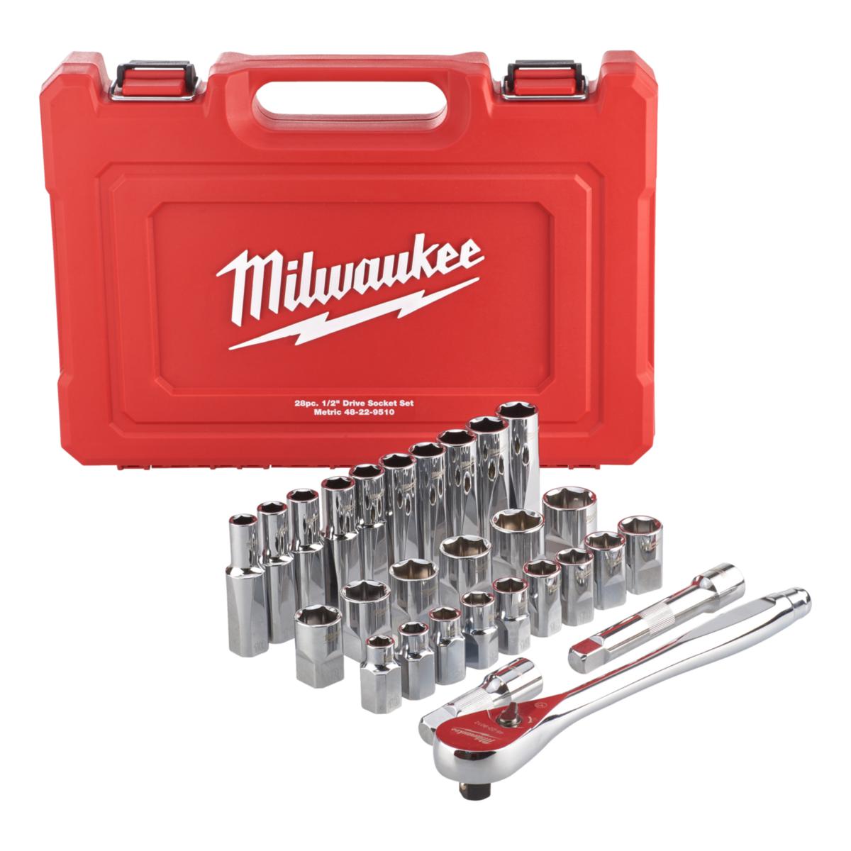 Drive Socket Set Milwaukee 1/2" 28 pieces - SOCKET WRENCH SET IRONSIDE 1/2" MM 28 PIECES