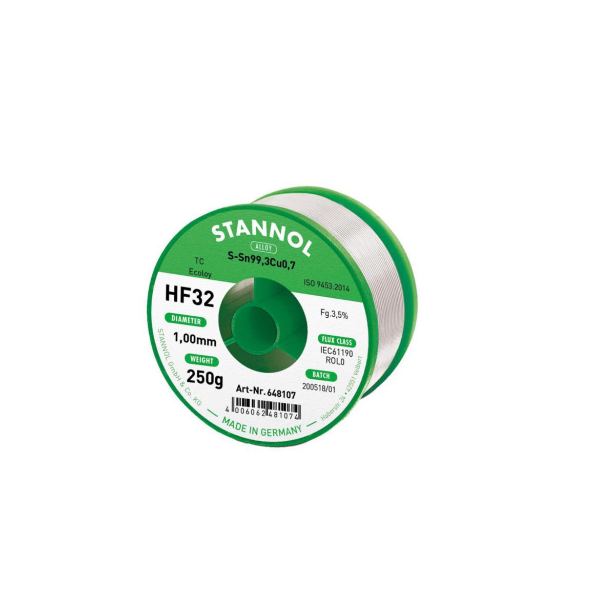 Solder Wire Stannol HF 32 BF - SOLDER WIRE STANNOL HF 32 BF 1.0MM 250G 648107 LEAD-FREE