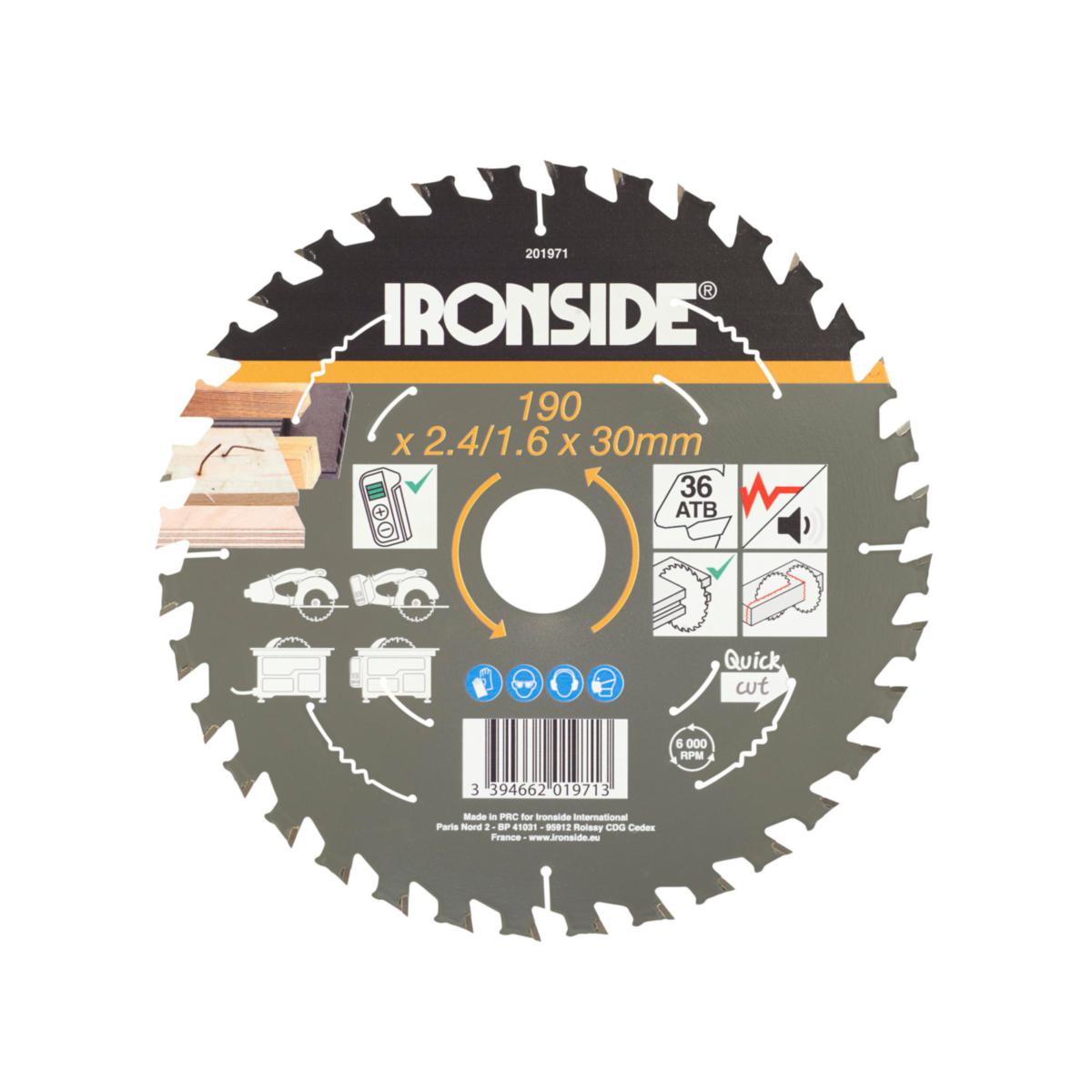 Cirkelsågklinga Ironside Trä m spik - CIRKELSÅGKLINGA IRONSIDE 190MM 36T F TRÄ M SPIK Ø30MM 201971