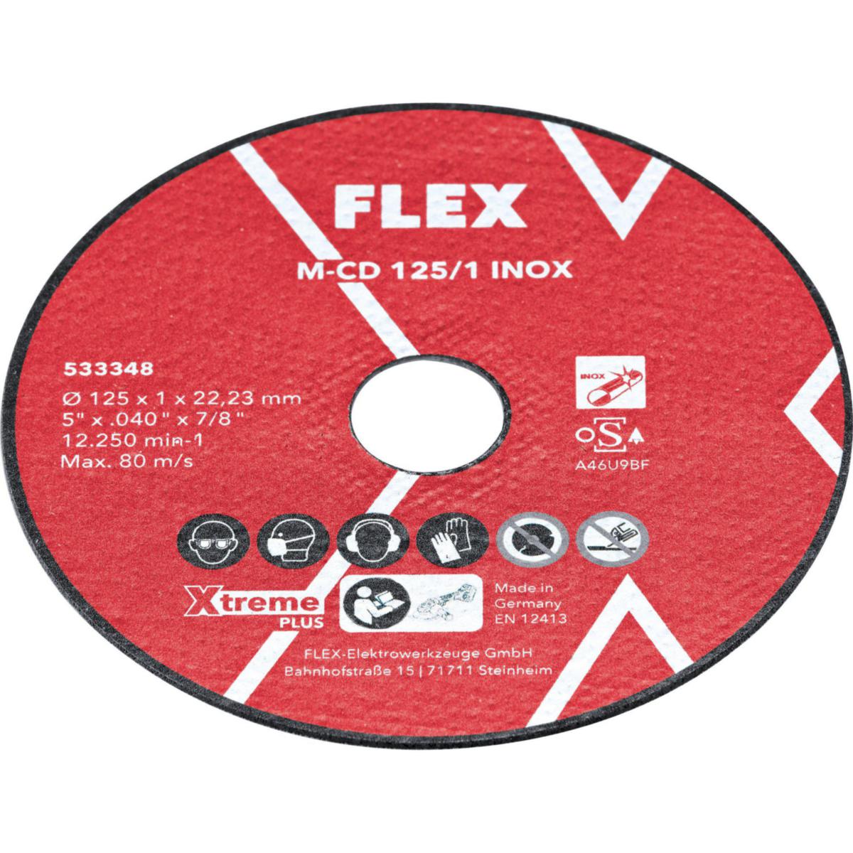 Kapskiva Flex Stål 125 mm 10‑P - KAPSKIVA FLEX 125MM 10-P TUNN 1MM M-CD 125/1 INOX 10VE