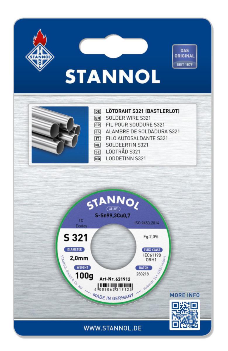 Solder Wire Stannol S 321 BF - SOLDER WIRE STANNOL S 321 BF 2.0MM 100G 930023 LEAD-FREE