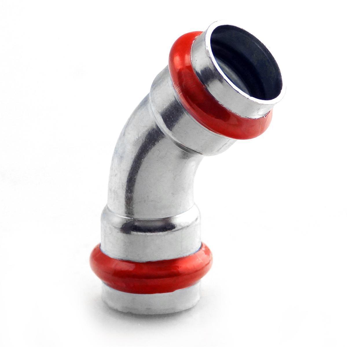 Bend 45° Type V with 2 sockets, electro-galvanized, A-press, a-collection - 12 ELBOW 45° V CARBON STEEL A-PRESS