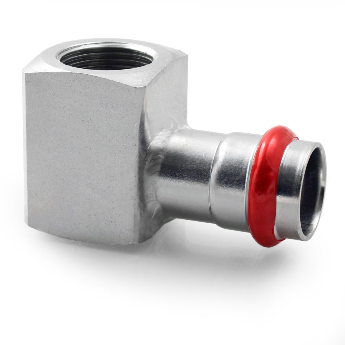 Angle 90° internal thread type V, galvanized, A-press, a-collection - 22G20 ELBOW 90° V CARBON STEEL A-PRESS-FEMALE THREAD