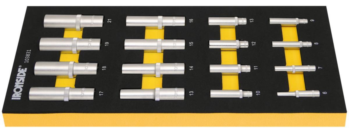 Deep sockets Ironside 1/4", 1/2" module, 16 pcs - TOOL MODULE IRONSIDE 16PCS 1/4", 1/2" DEEP SOCKETS 103831