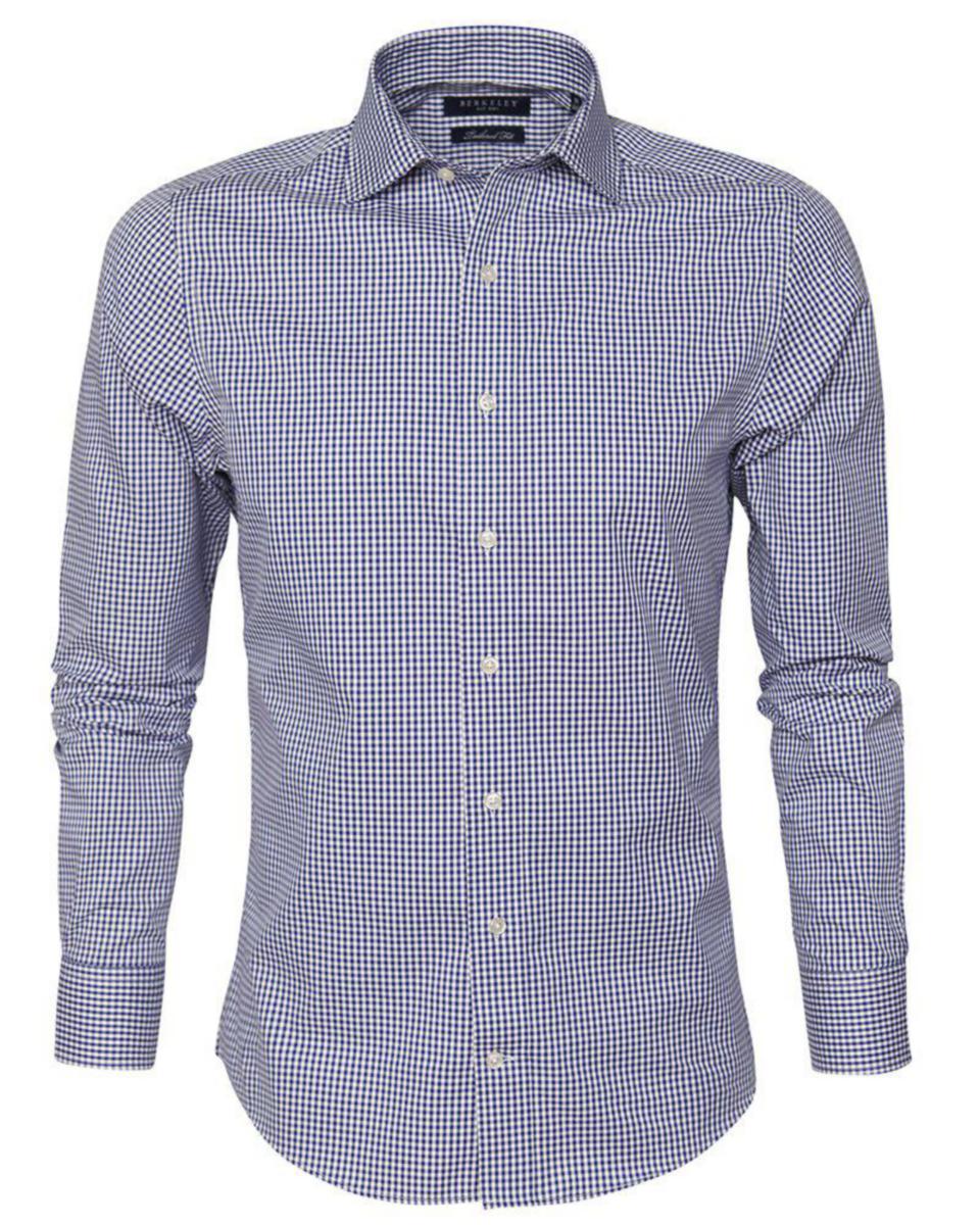 Skjorta Berkeley Checkton 1985 - SKJORTA CHECKTON REG. 1985 RUTIG MARIN/VIT XL