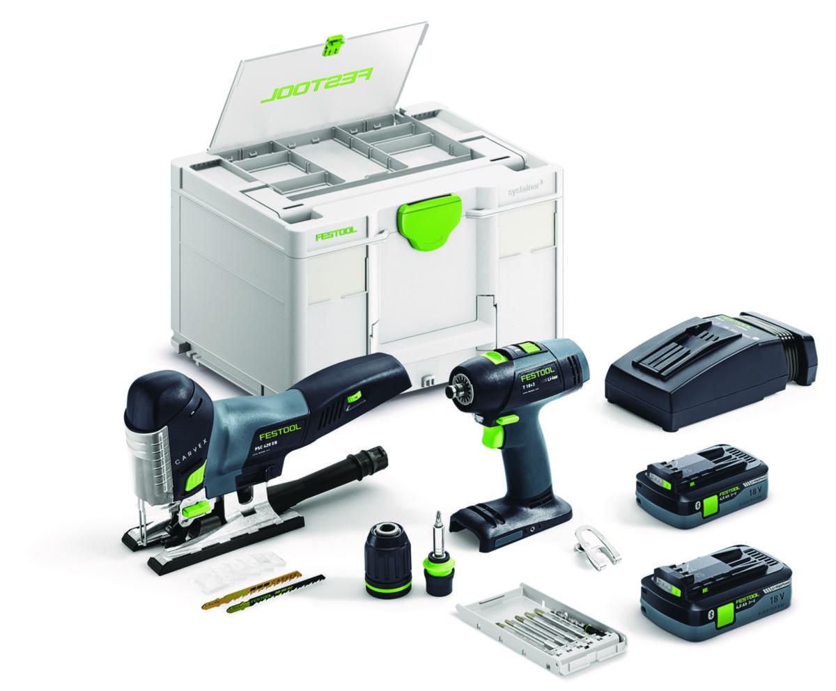 Kombikit Festool T 18+3/PSC 420 HPC I-Set - KOMBIKIT FESTOOL T 18/PSC 420 INKL BATTERIER OCH LADDARE