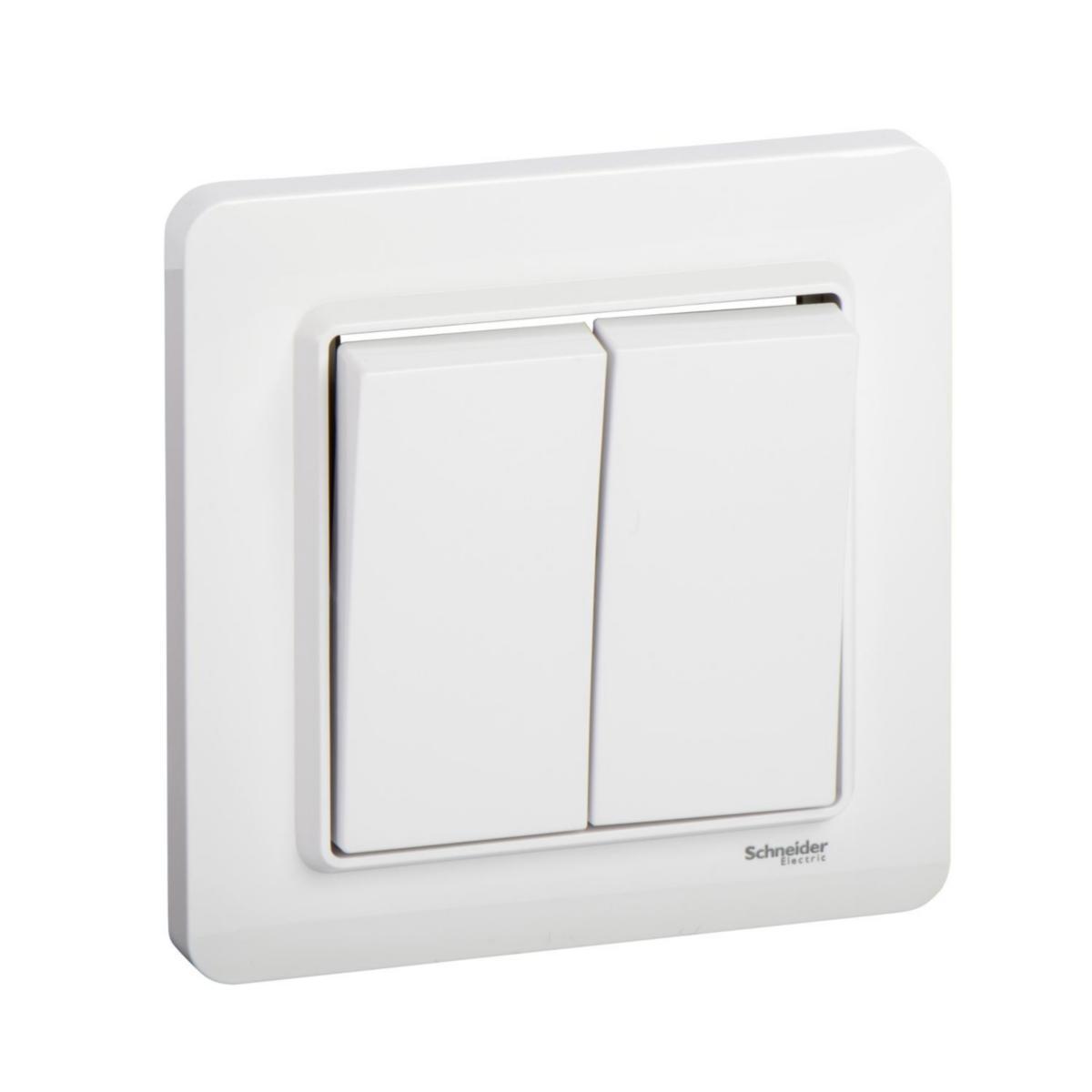 Switch Exxact Basic with square rocker switch white , Schneider - SWITCH 2-CIRC G-FR WH EXXACT BASIC