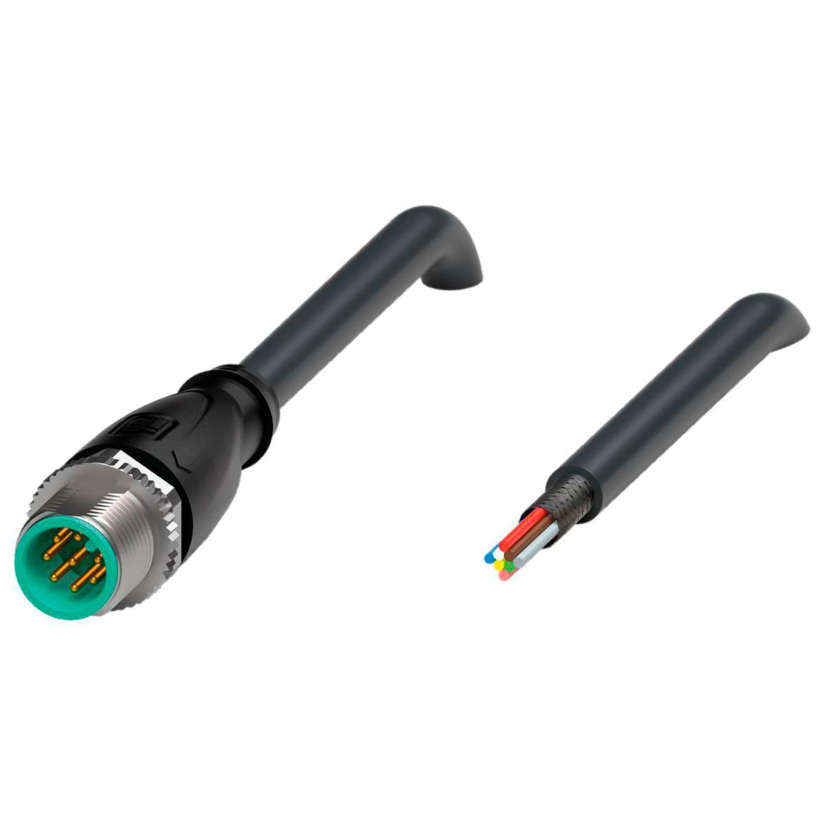 Kablage med honkontakt, M12, 8-pol, skärmad - KABELKONTAKT V19S-G-BK5M-PUR-U/ABG