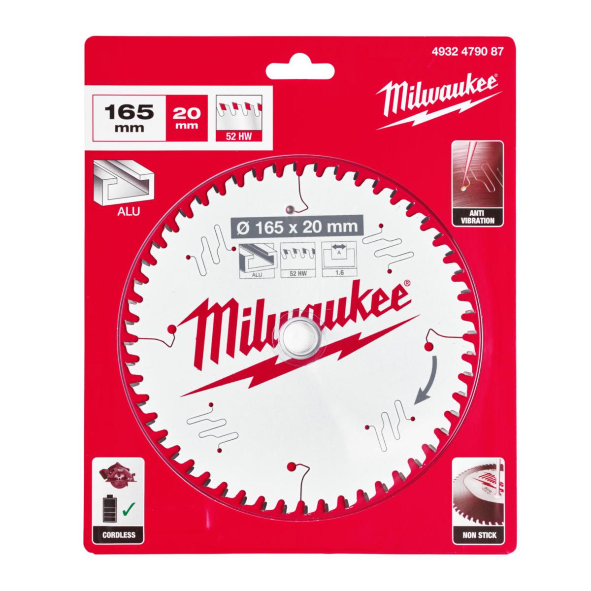 Sågklinga Milwaukee Alu för Cirkelsåg - CIRKELSÅGKLINGA MILWAUKEE A165X20X1.6X52