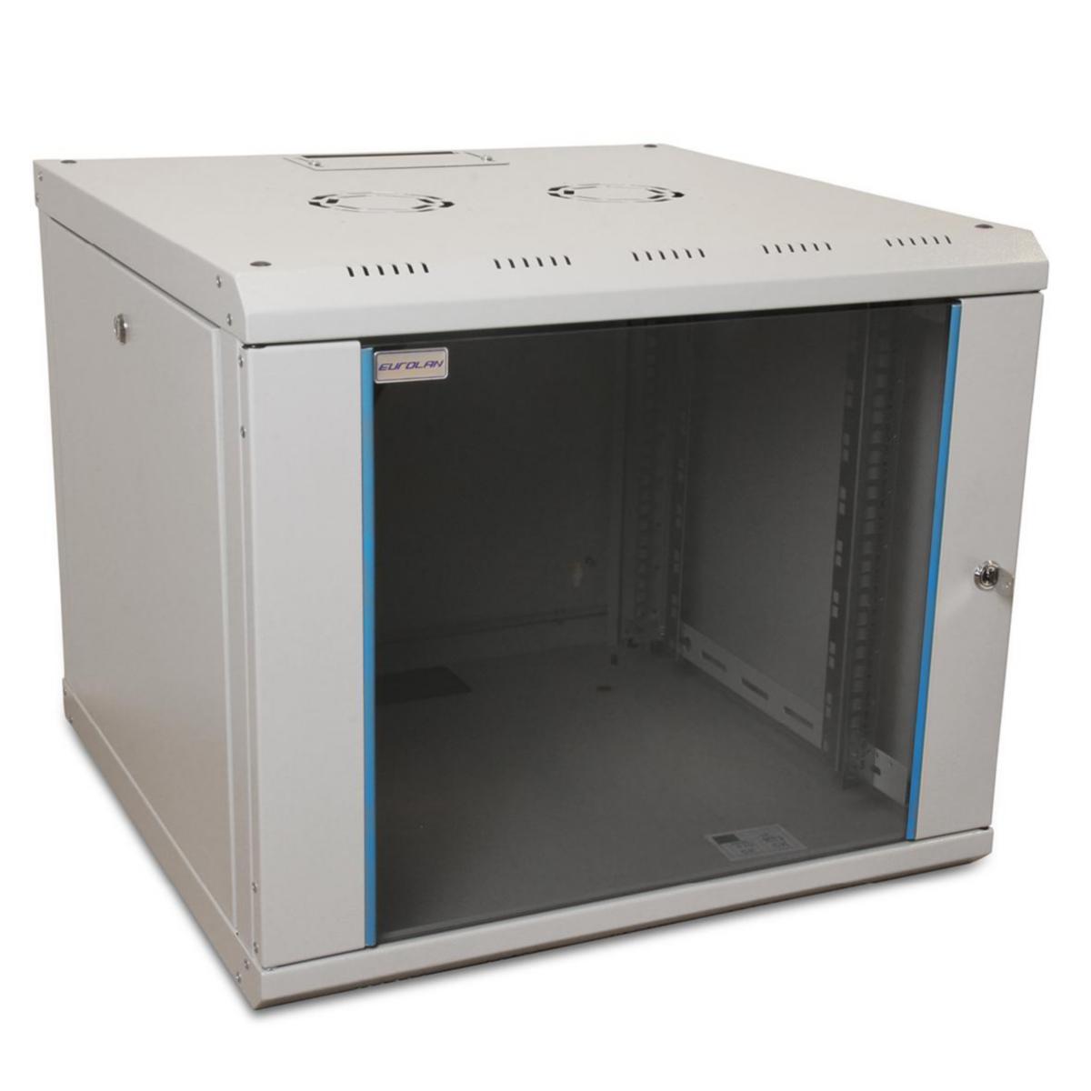 Väggskåp 19" med glasdörr svart, Eurolan - VÄGGSKÅP 16HE 600X450 GLASDÖRR 50W-16-45-08BL