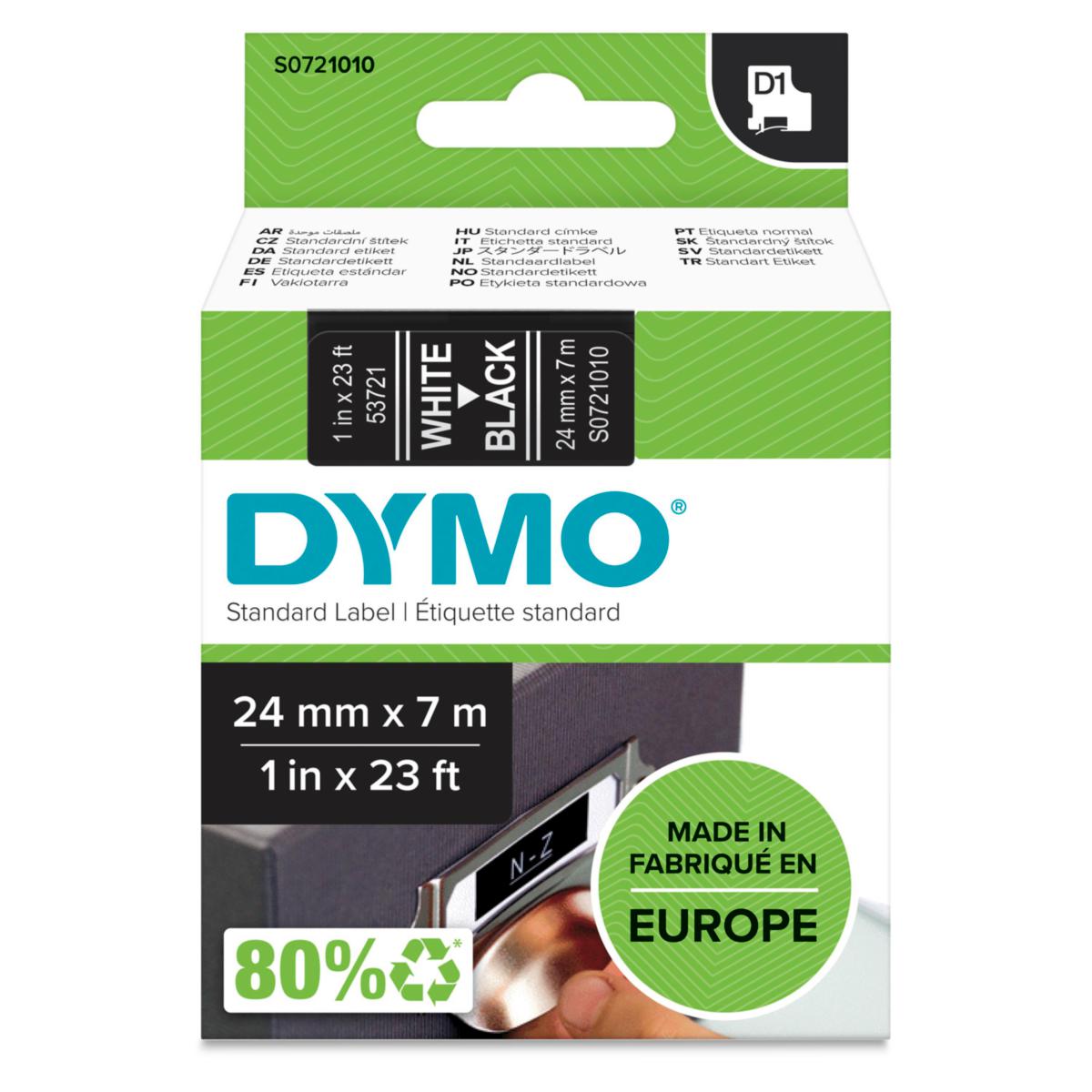 Märktejp Dymo D1 - MÄRKTEJP DYMO D1, 24 MM X 7 M VIT TEXT PÅ SVART TEJP