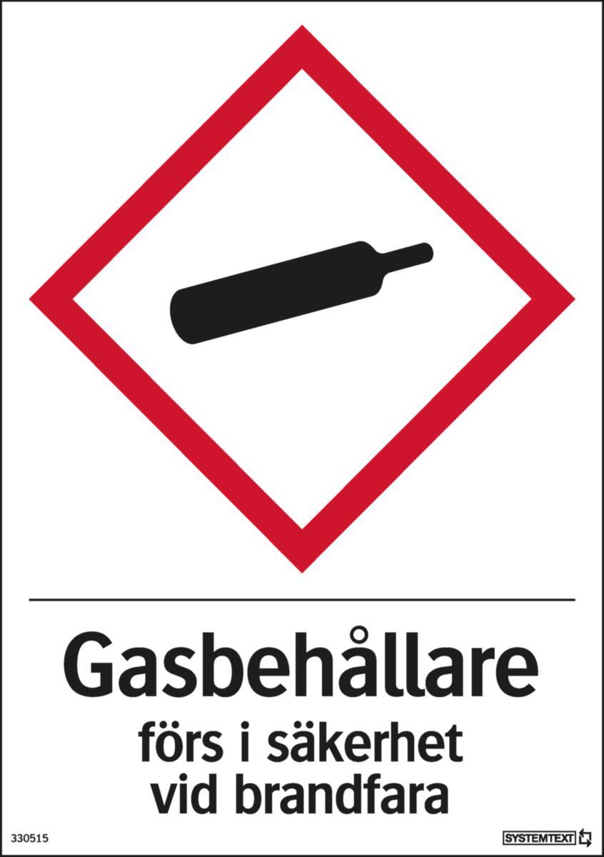 Chemical labeling SIGNS “gas container" - SIGN "GASBEHÅLL. FÖRS I SÄK" 33-0515 210X148MM HARD PLASTIC