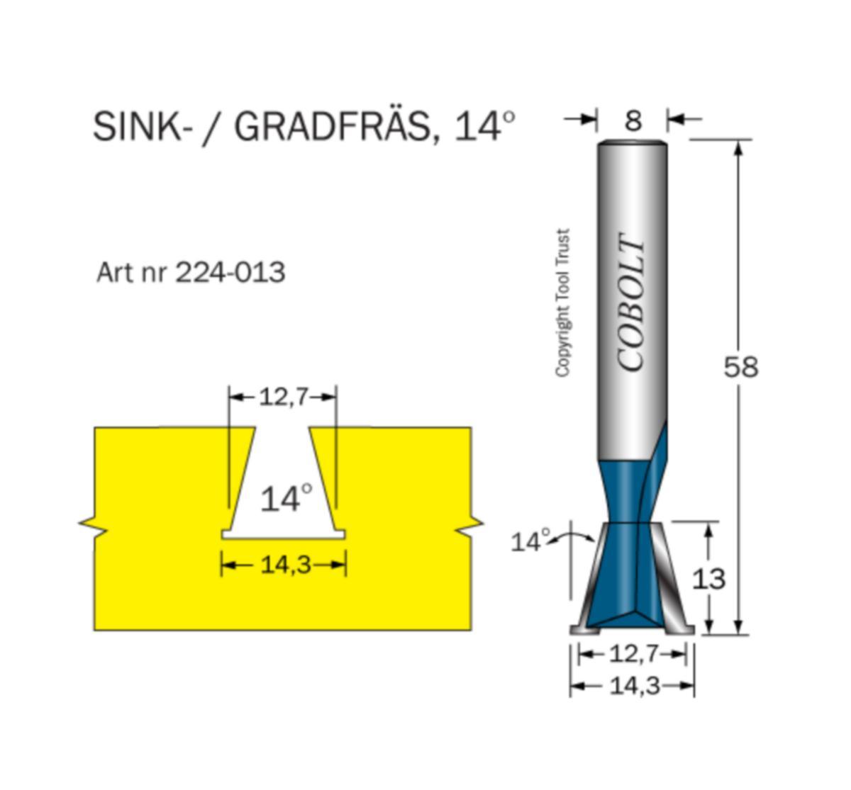Sinkfräs Cobolt HM - SINKFRÄS HM COBOLT 14° D12.7/14.3 L13 TL58 S8 FÖRSKÄR