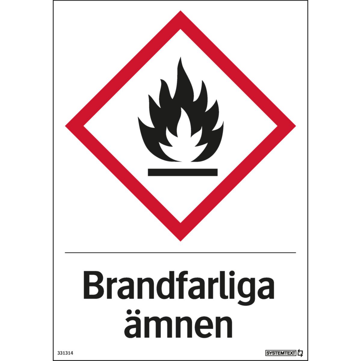 Kemisk märkningskyltar - SKYLT "BRANDFARLIGA ÄMNEN" 33-1314 210X297MM HÅRDPLAST