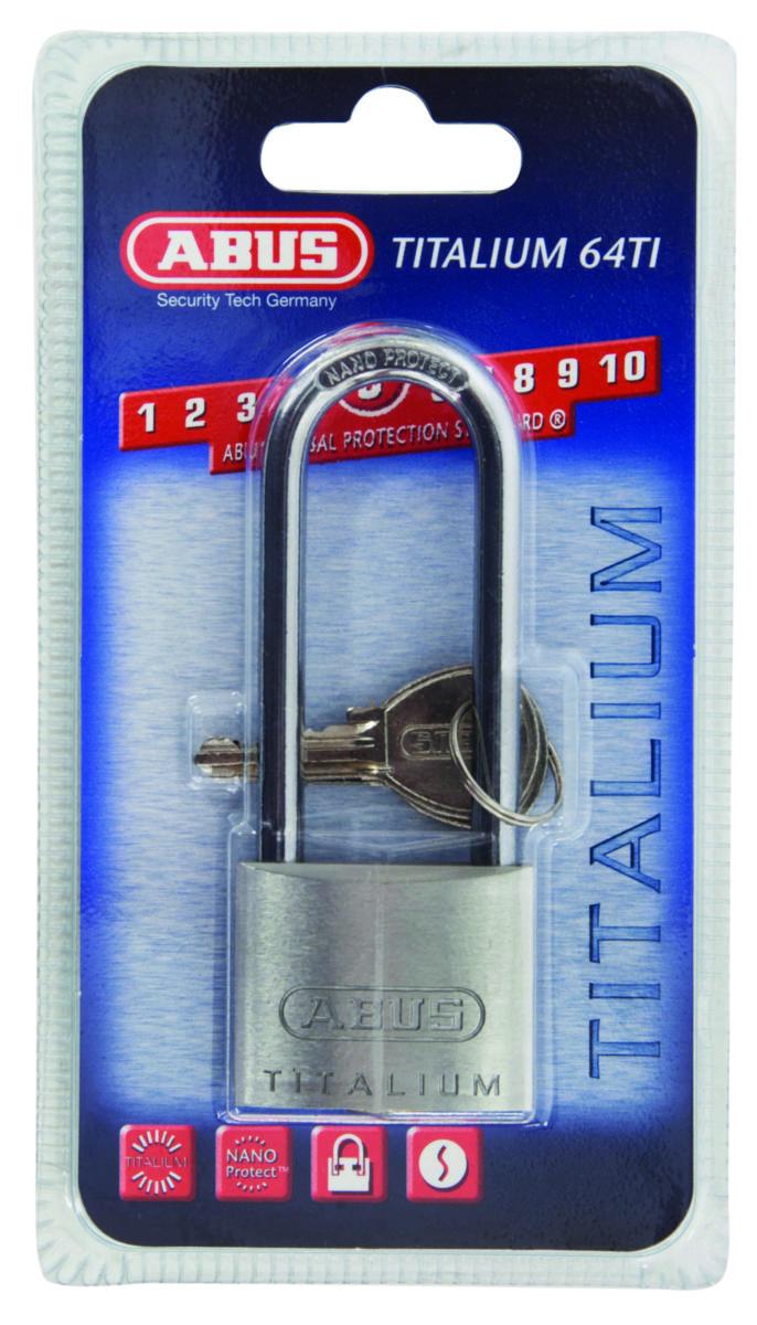 Hänglås ABUS Titalium - HÄNGLÅS ABUS 64TI/40HB63 HÖG BYGEL 63MM TITALIUM SB