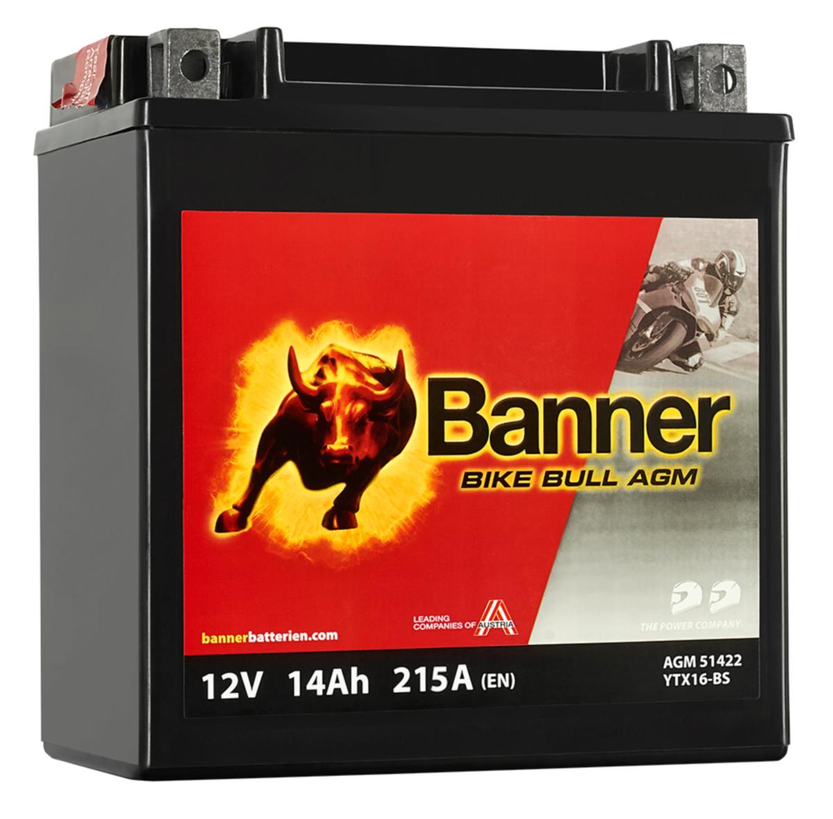 MC-batteri AGM Banner - MC-BATTERI AGM 12V 14AH BANNER YTX16BS, 51422