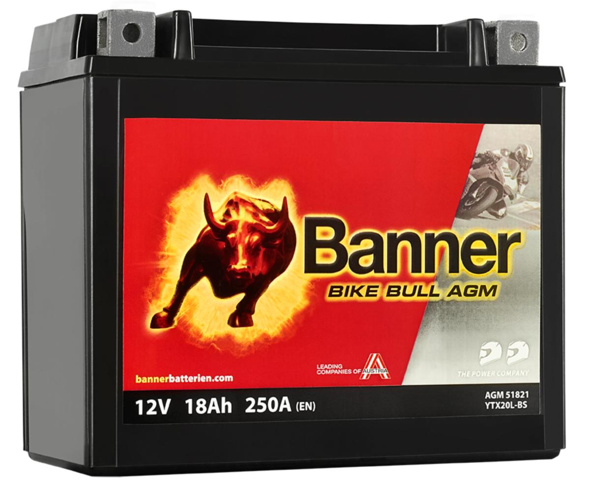 MC-batteri AGM Banner - MC-BATTERI AGM 12V 18AH BANNER YTX20LBS, 51821