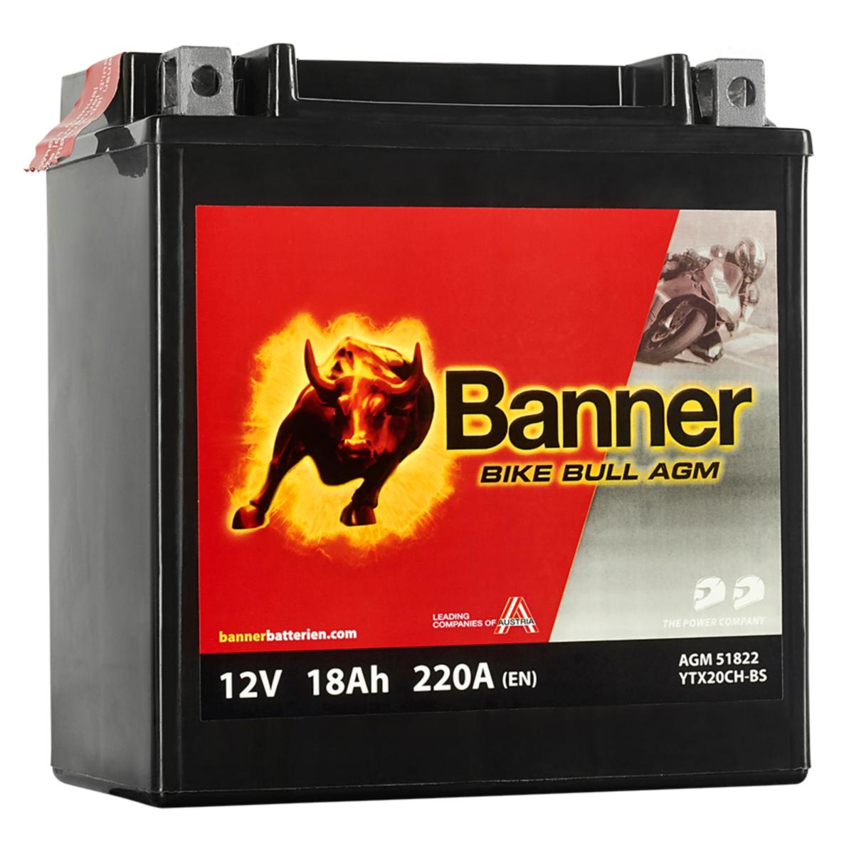 MC-batteri AGM Banner - MC-BATTERI AGM 12V 18AH BANNER YTX20CHBS, 51822