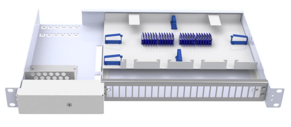 Fiberpanel ODF Lightmate Blåsfiber/Mikrokabel - ODF 19" 1HE 24XSCD BLÅSFIBER 24 DUKTER, 4mm