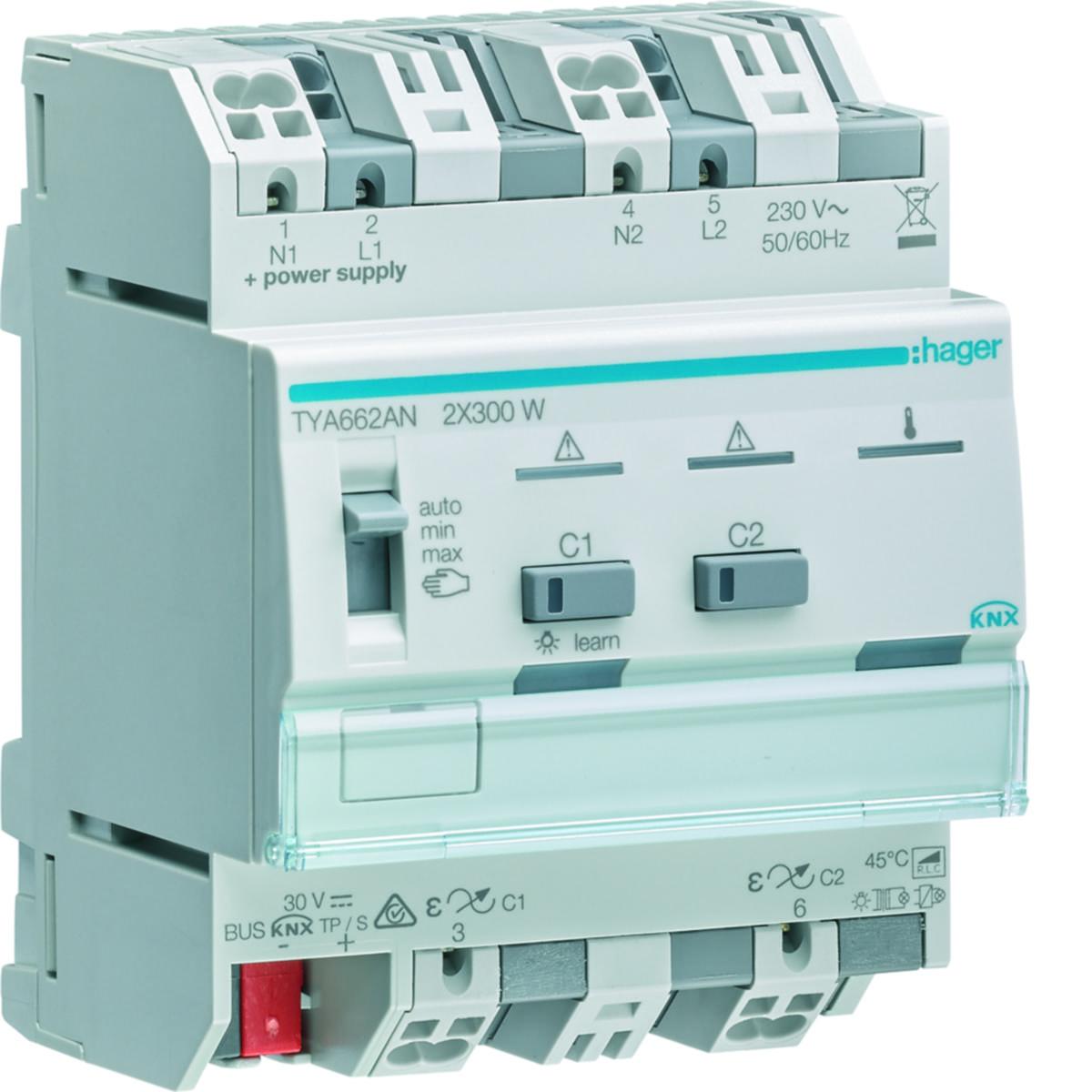 Universialdimmer TYA för KNX-ETS, Hager - DIMMER KNX 2X300W TYA662AN