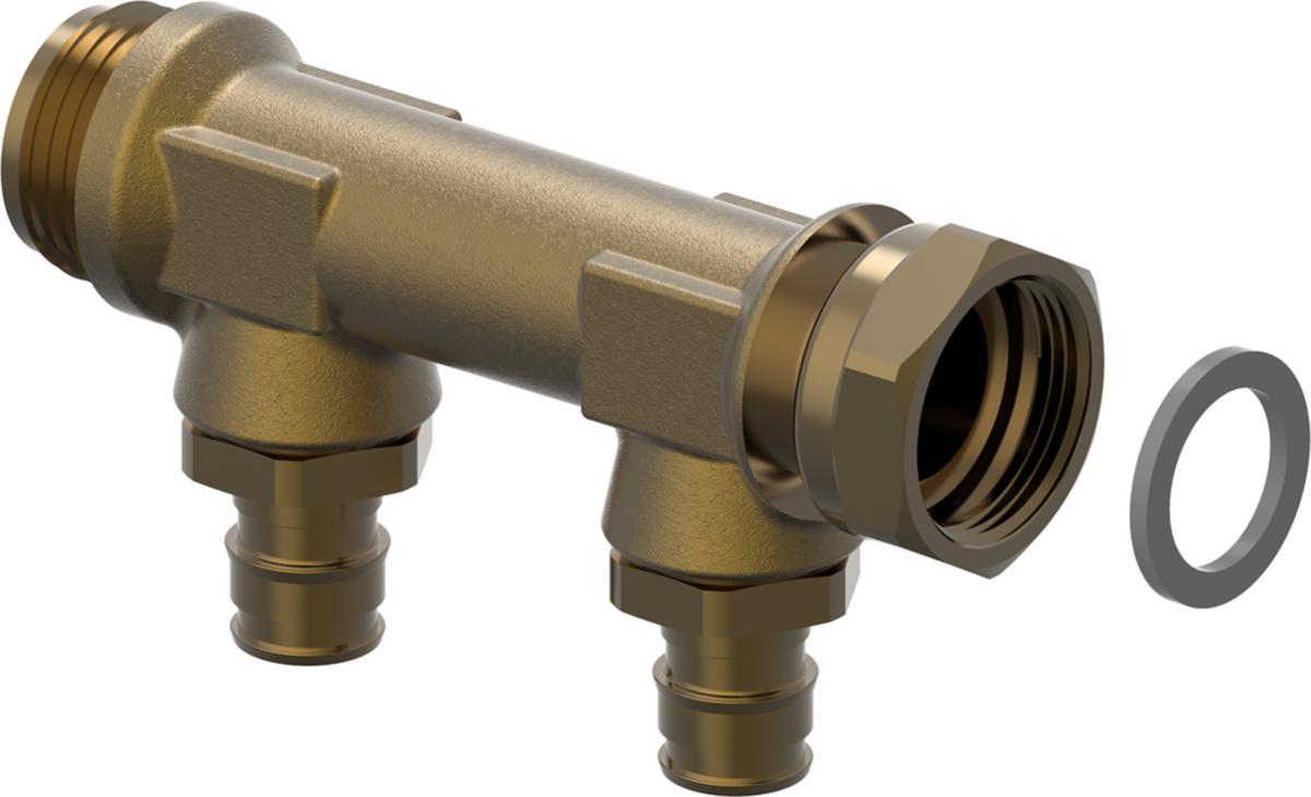 Fördelare Aqua PLUS Q&E DR utan ringar, Uponor - AQUA PLUS FÖRDELARE UTV-LÖPM. Q&E DR 3/4"MT/SN 2X16 C/C50MM