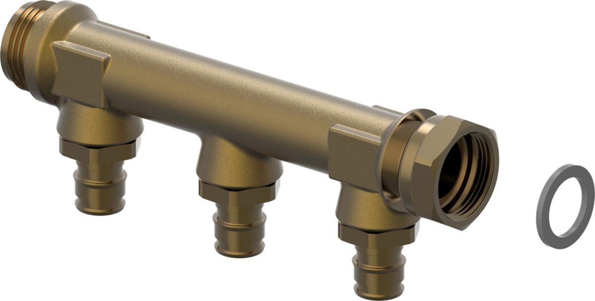 Fördelare Aqua PLUS Q&E DR utan ringar, Uponor - AQUA PLUS FÖRDELARE UTV-LÖPM. Q&E DR 3/4"MT/SN 3X16 C/C50MM