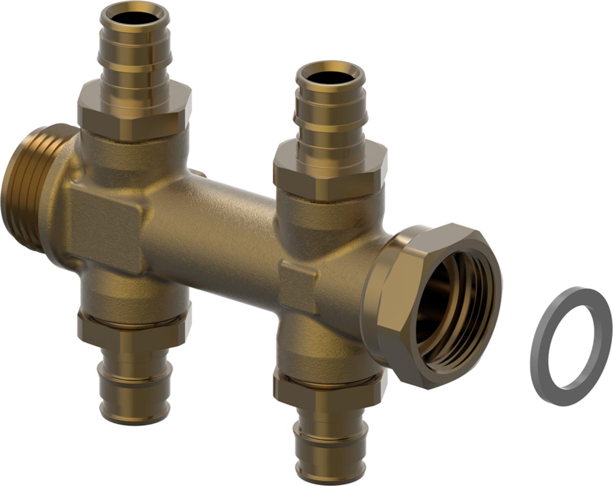 Fördelare Aqua PLUS Q&E DR utan ringar, Uponor - AQUA PLUS FÖRDELARE UTV-LÖPM. Q&E DR 3/4"MT/SN 2X2X16 CC50MM